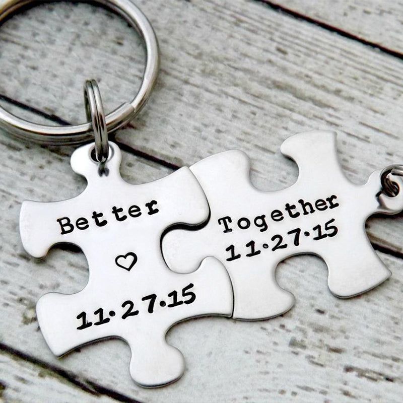 Personalized keychain - Couples Keychains, Better Together, Puzzle keychains