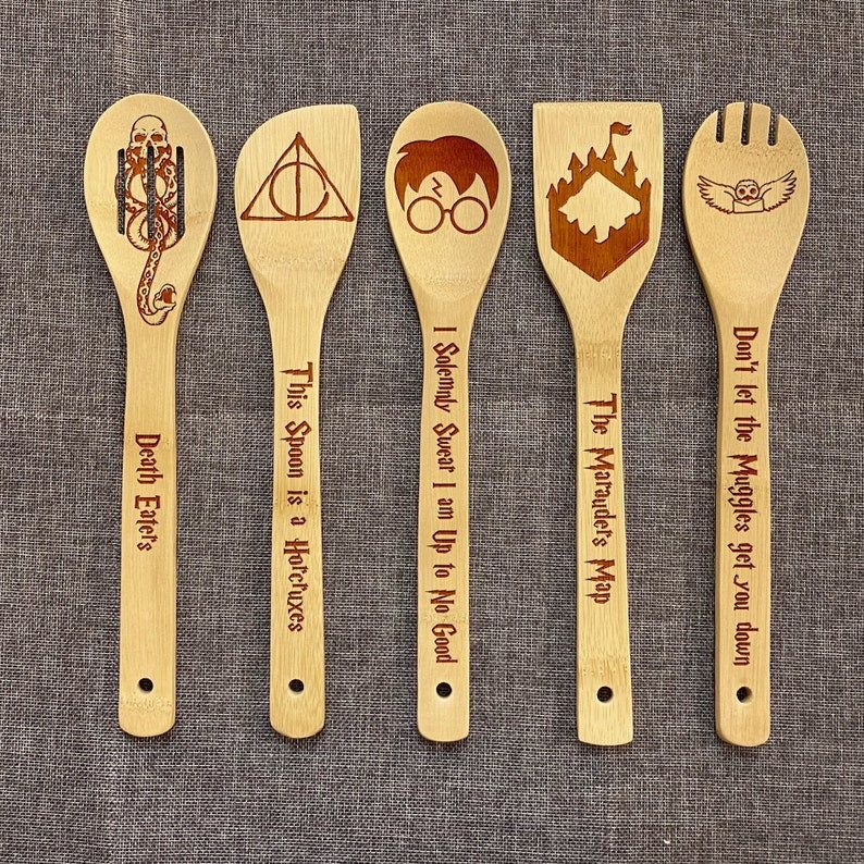 Harry Potter Inspired Wood Burned Spoons, Marauders Spoon Set, Spoon Set of 5