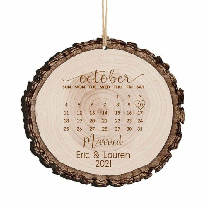 Personalized Anniversary Round Rustic Wood Christmas Ornament