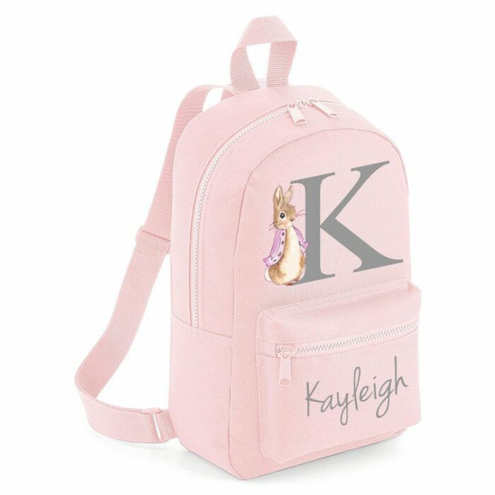 Personalised Name Initial Backpack with Pink Rabbit Design