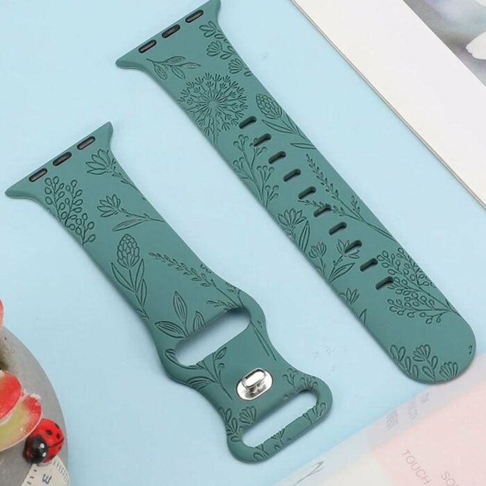 Floral Engraved Band for Apple Watch Bands Women, Silicone Dandelion Flower Pattern Bracelet for iWatch Series SE/7/6/5/4/3/2/1