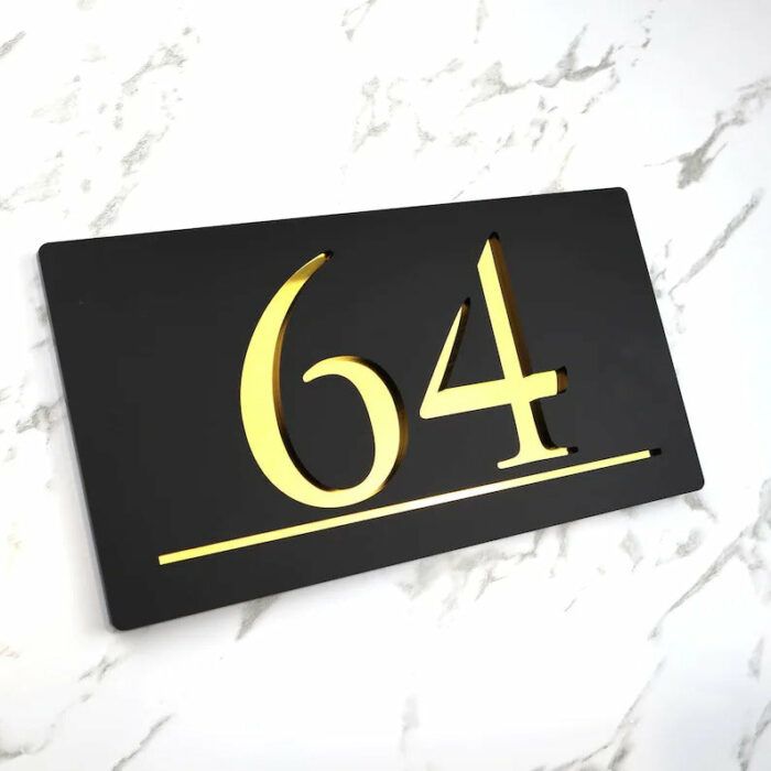 Laser Cut Matt White & Gold Mirror Personalised Door Numbers House Sign Plaques Number Laser Cut 3d Number
