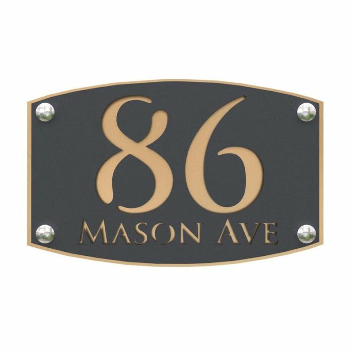 Laser Cut Grey House Sign Number Matt Gray Acrylic Plaques With Gold Mirror Backplate