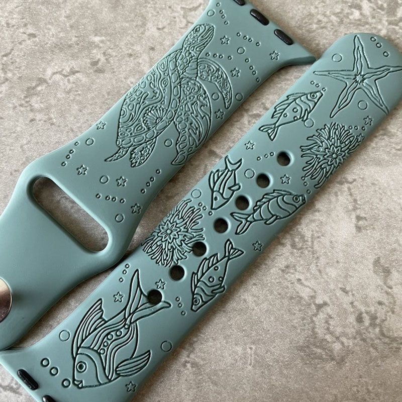 Apple Watch Silicone Sports Band Strap - Custom Engraved Sea Turtle