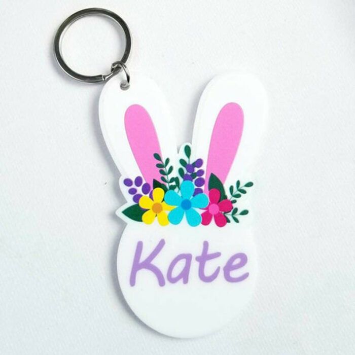 Bunny Gift Tag, Personalized Easter Bunny Keychain, Easter Basket Name Tags