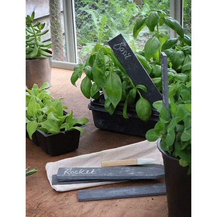 Slate Herb Tags with Soapstone Pencil - Herb Planter Plant Tag Markers Grey Natural Slate Garden Set of 20