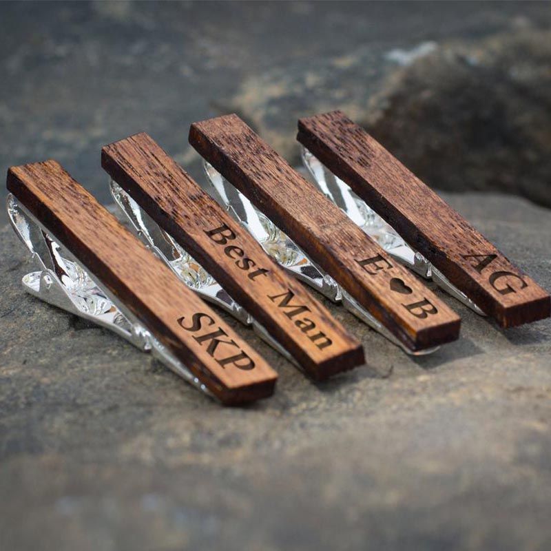 Personalized Wood Tie Clip Groomsmen Gift Engraved Tie Clip Gift for Groom