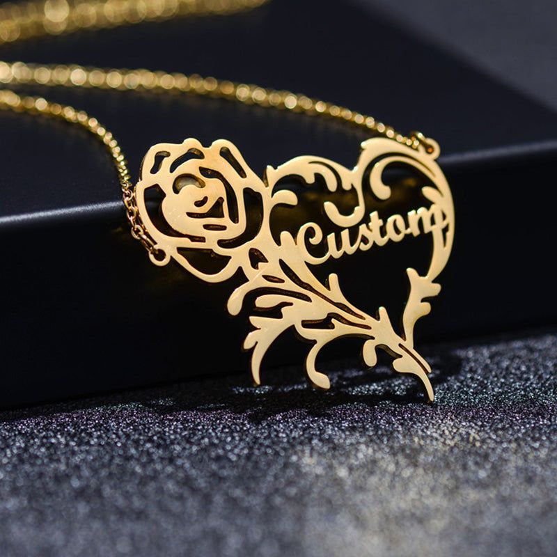 Personalized Name Necklace,Personalised Rose Name Jewelry for Mom