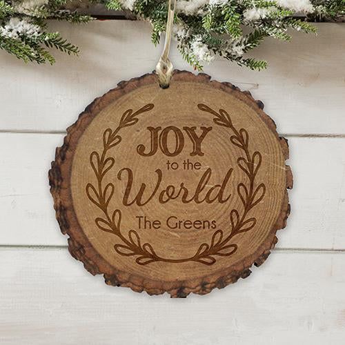 Personalized Engraved Joy To World Wood Christmas Ornament