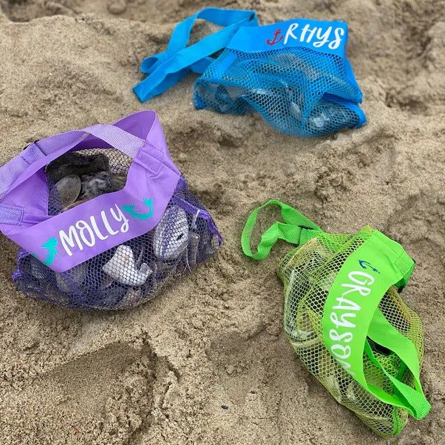 Monogrammed Mesh Beach Bag Set