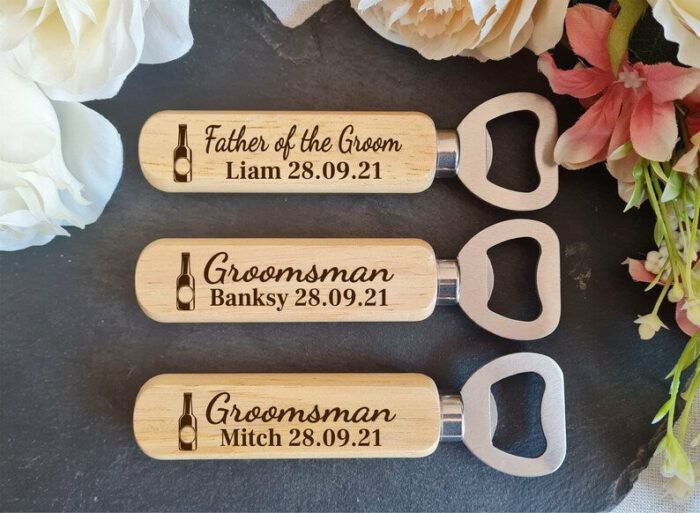 Personalised Wooden Bottle Opener Gift, Engraved Wedding Gift for Best man, Father of the Bride, Usher Groomsman