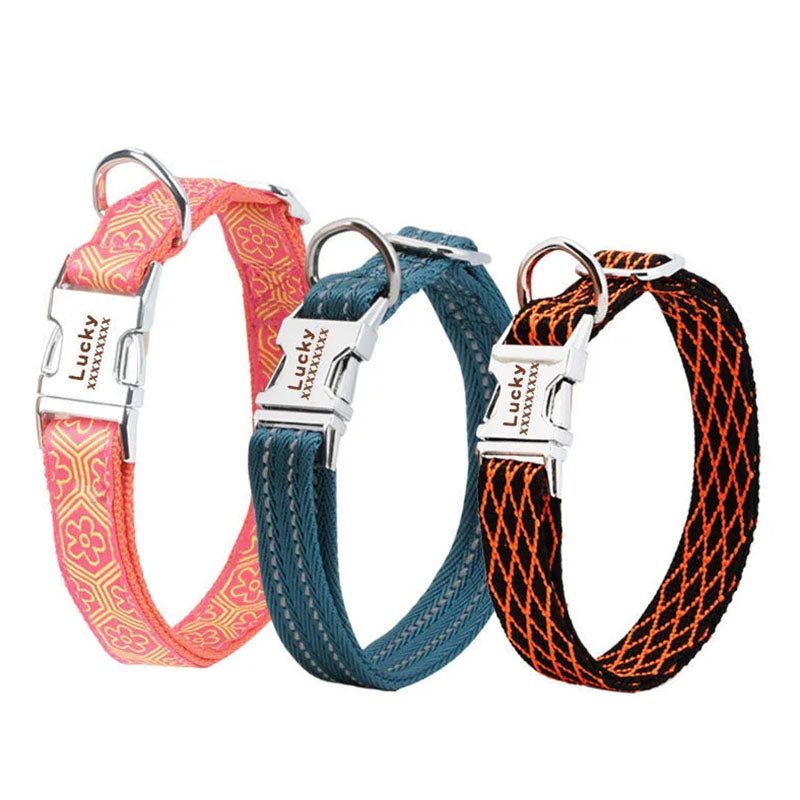 Pet Collar Personalized Reflective Name Engraved Pet Collar