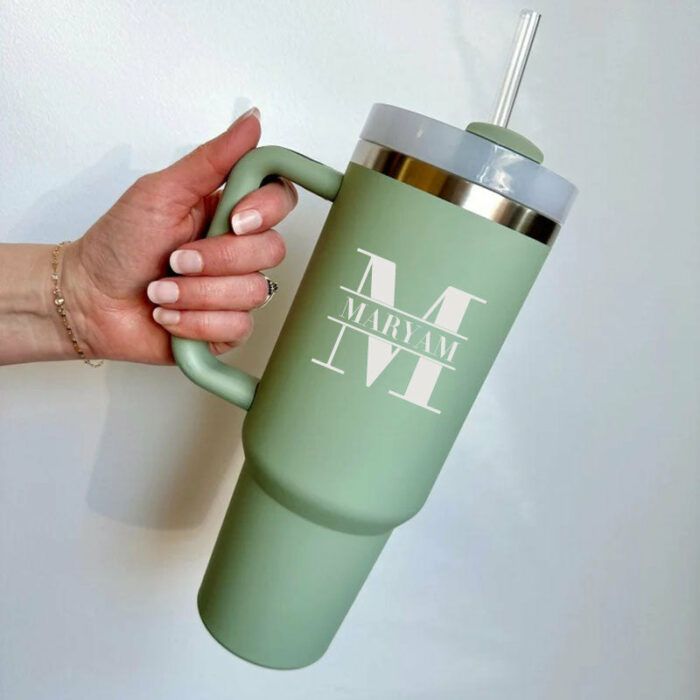Personalized 40oz Tumbler with Handle & Straw, Custom Engraved  Cup