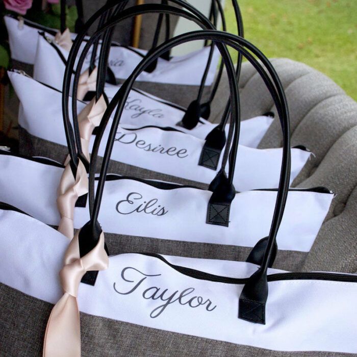Bridesmaid Tote . Personalized Bridesmaid Gift Bags. Custom Name Bag. Zipper Tote