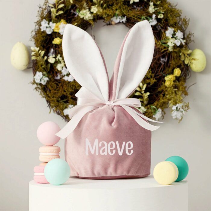 Personalised Bunny Bag, Velvet Bag, Gift Pouch, Drawstring Bag