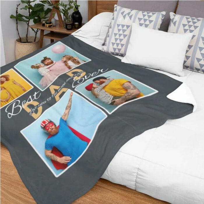 Personalized Blanket for Father's Day, Best Dad Ever Photo Collage Gift, Customized Gift for Dad