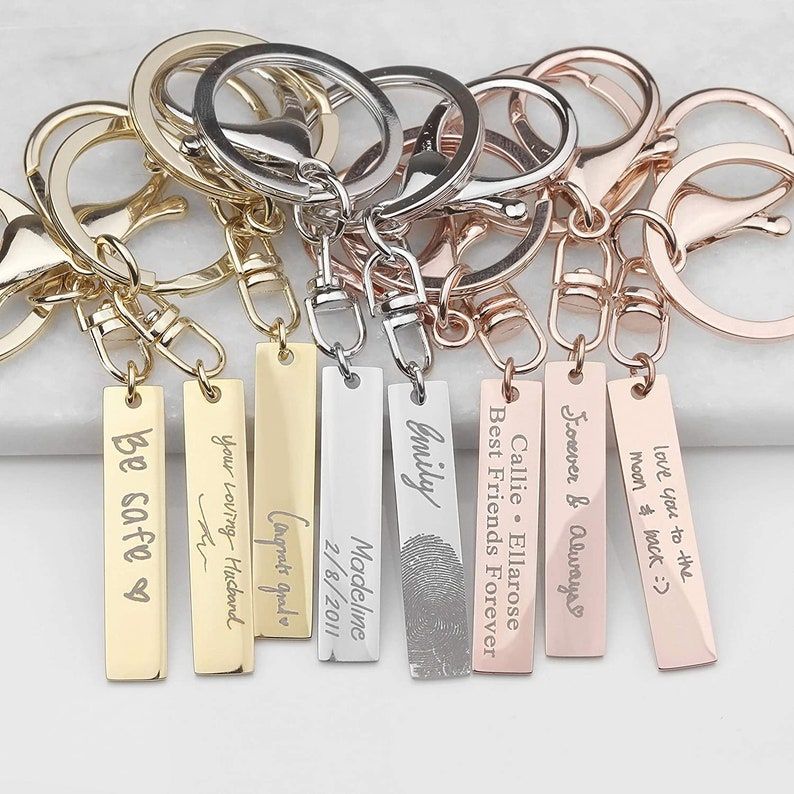 Engraved Personalized Gift for Him Personalized Bar Key Chain Gifts for Step Dad Custom Keychain