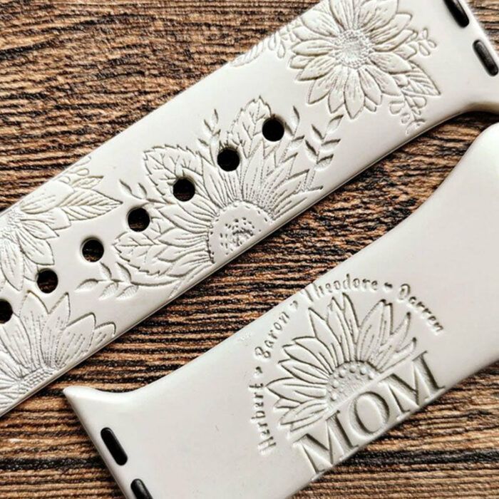 Half Sunflower Personalized Mom Silicone Engraved Watch Band