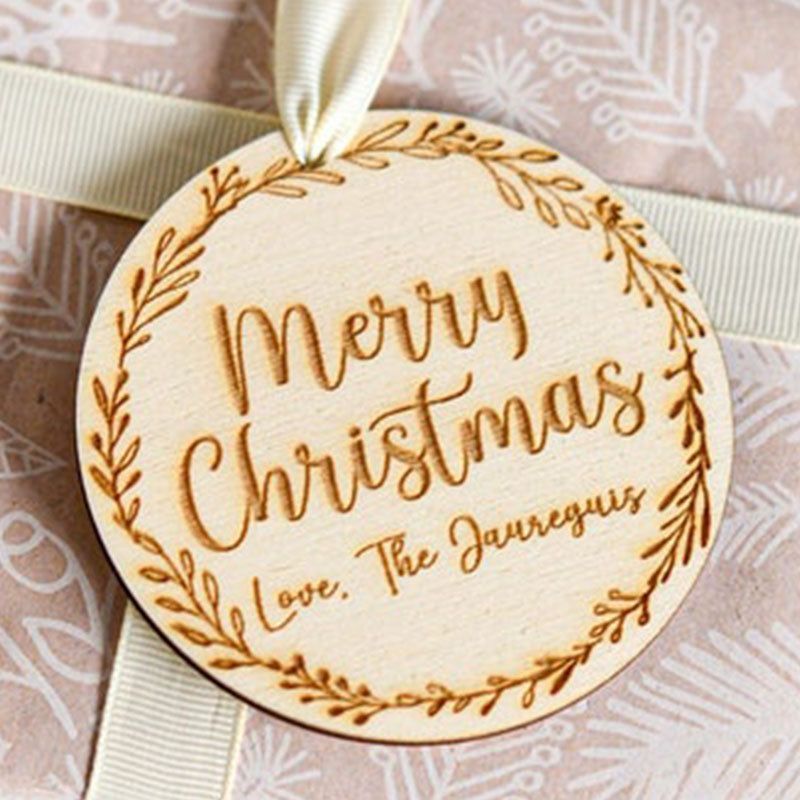 Personalised Christmas Gift Tag with Wreath Design ,Christmas Engraved Ornaments Wood