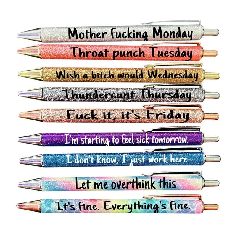 9pcs Funny Pens, Offensive pen, Seven Days of The Week Pen