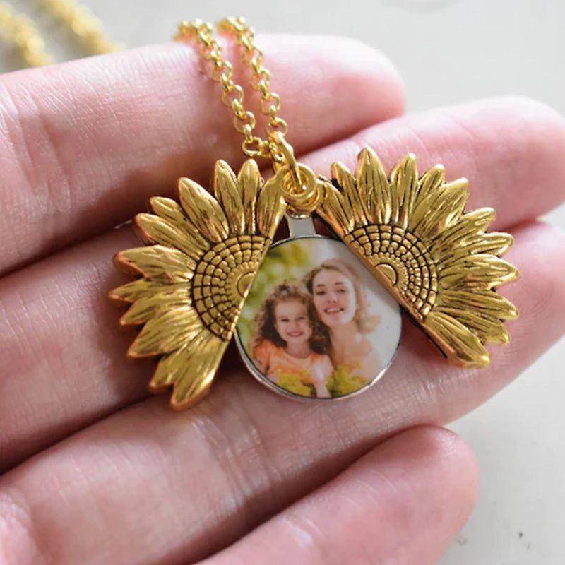 Custom Mother Daughter Picture Necklace, Sunflower Locket Necklace With Photo, Mother Necklace