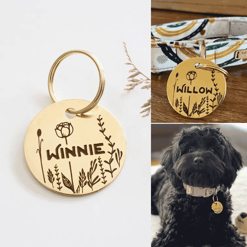 Personalized Floral Dog Tag  Stamped Dog Tag - Dog ID Tag - Custom Pet ID - Dog Collar Name Tag