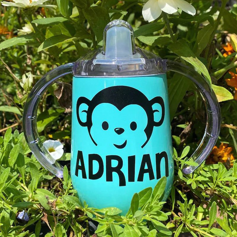 Monkey Sippy Cup Personalized with Name Animal Stainless Steel Toddler Cup Birthday Gift  Training Cup