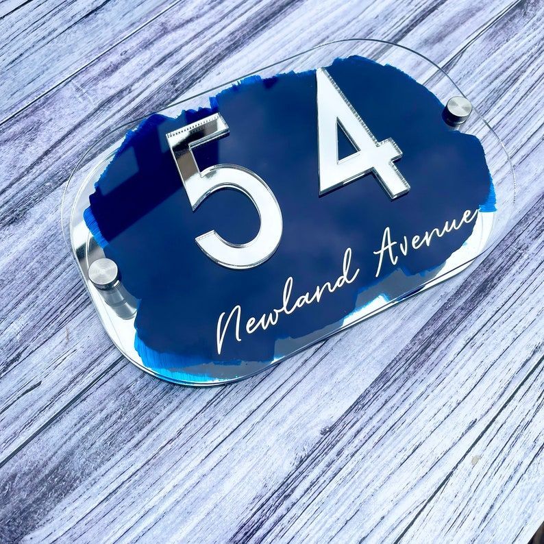 House Number Sign, Silver personalised address plaque in any colour