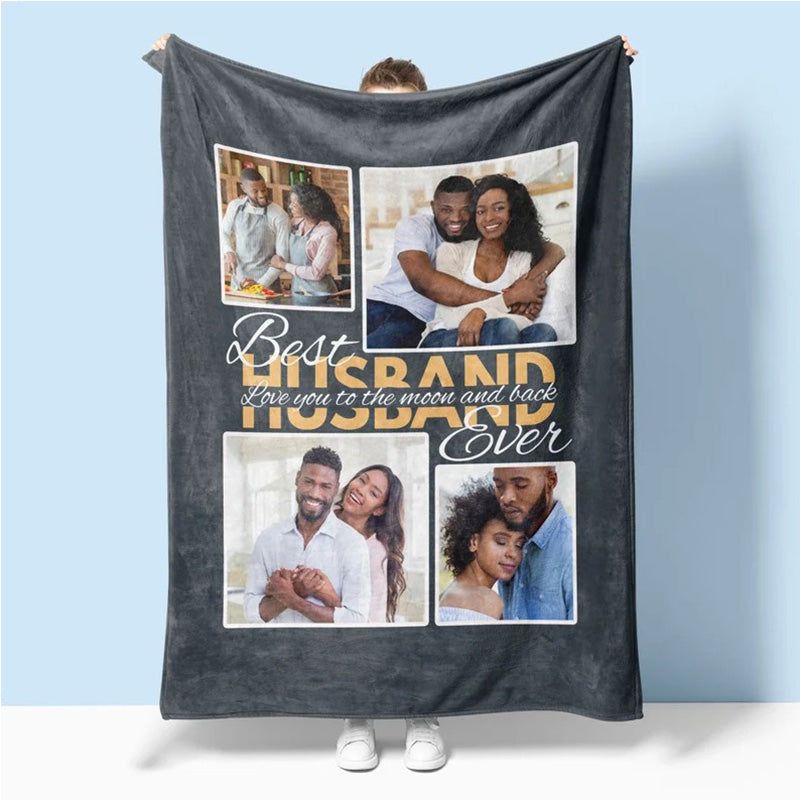 Husband Gift Personalized Photo Blanket, Best Husband Ever, Gift for Spouse, Customized Home D??¨¬|cor