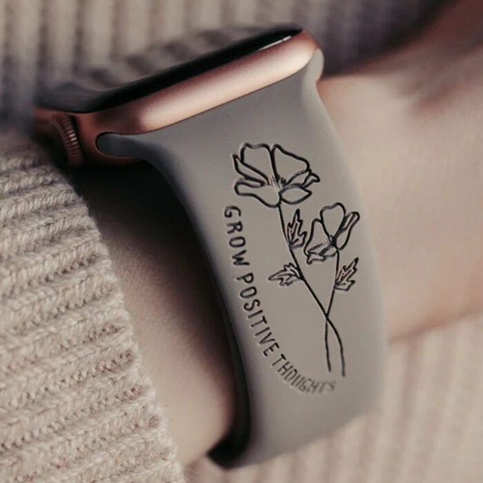 Grow Positive Thoughts Engraved Watch Strap Compatible with Apple Watch, Mother's Day Gift, Mom Gift