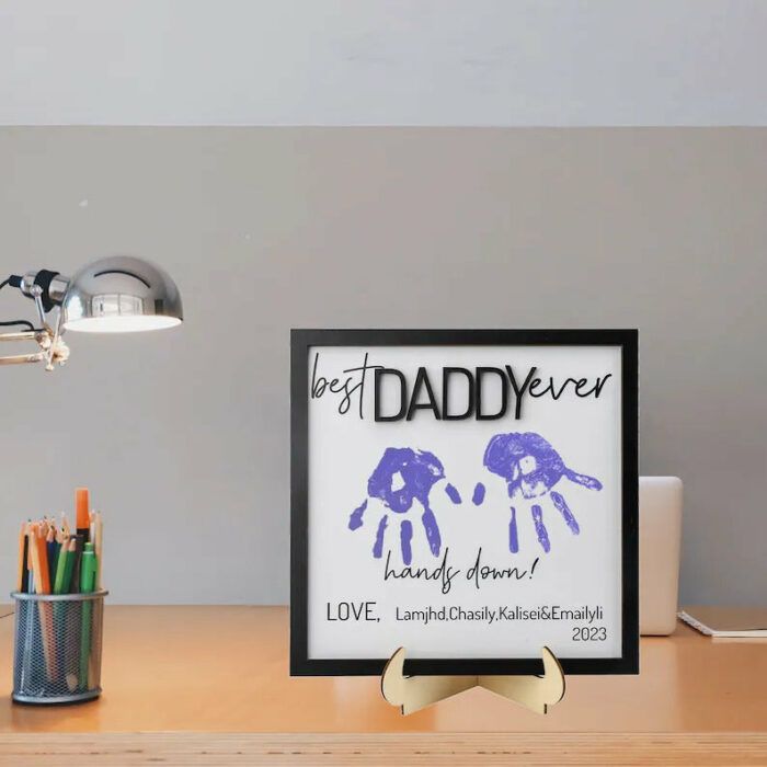 Best Dad Ever Hand Down,Personalized Fathers Day Gift,Custom Family Name Sign