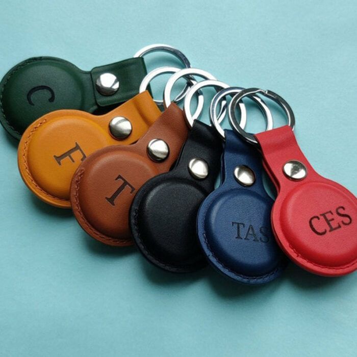 Personalised Apple AirTag Case, Protective Air Tag Case Cover Key Ring Key Chain, Engraved and Handmade PU Leather