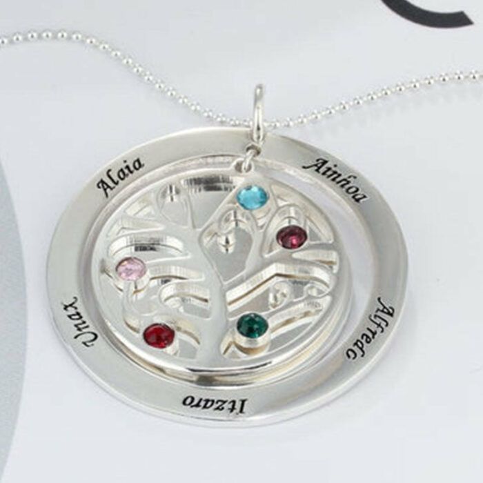 Personalized Tree of Life Birthstone Necklace  Custom Surname Necklace  Necklace with Child's Name  Mother's Day Jewelry Gift