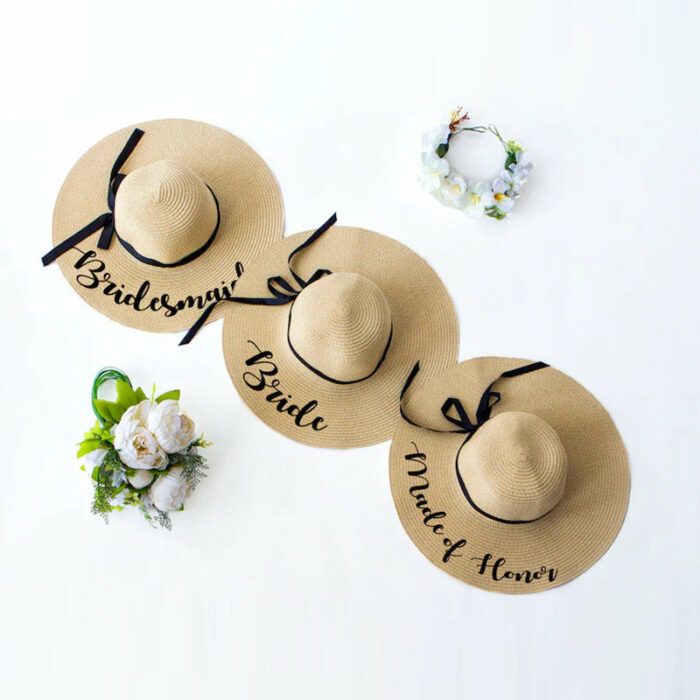 Custom Floppy Hats with black ribbons, Bridesmaids Sun Hats,hats with names, Bachelorette hats