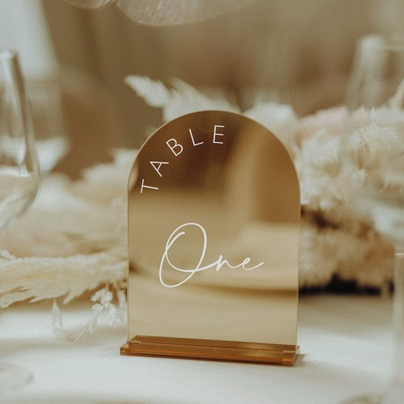 Gold Mirror Acrylic Table Numbers - Wedding Table Signs