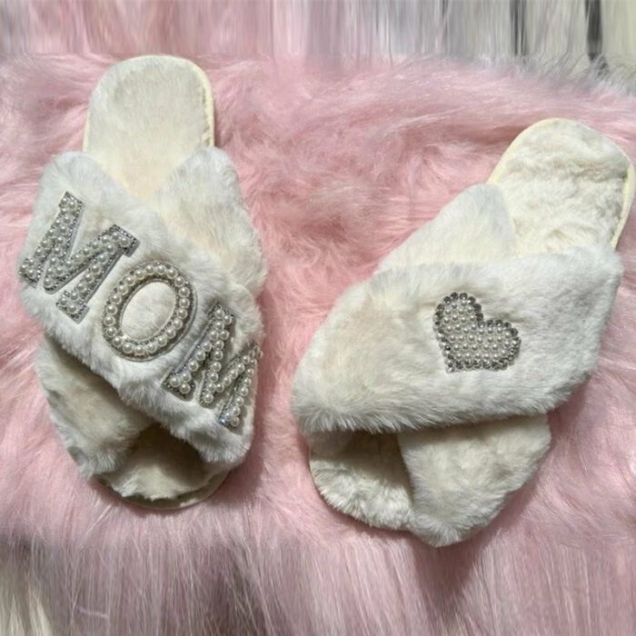 Mom Personalized Christmas Gift,Christmas Gift for her Spa Slippers,Customized Rhinestone slippers,Christmas gift for mom wife nana slippers