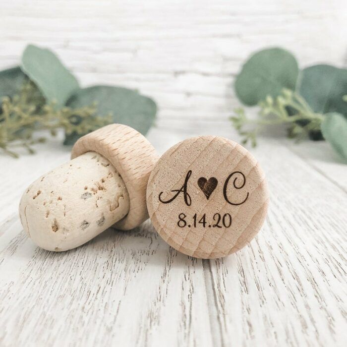 Personalised Wine Stopper, Wedding Favors, Custom Natural Wood Champagne Stopper, Set Of 5