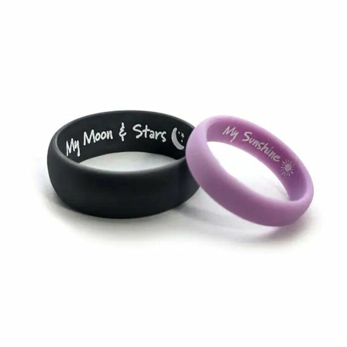 Personalized Silicone Wedding Ring His & Hers Custom Engraving All Sizes Available Any Text, Image or Symbol