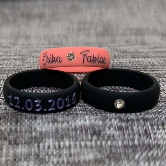 Personalized Engraved Stone Silicone Ring 5.7MM - Wedding Band for Women