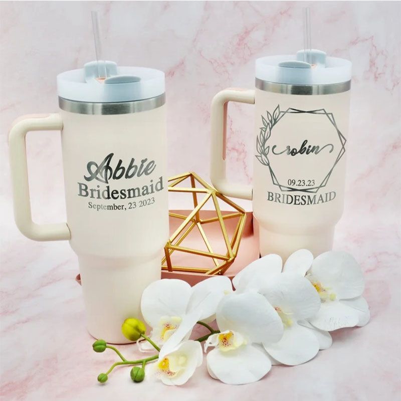 Personalized 40oz Bridal Party Tumbler with Handle & Straw