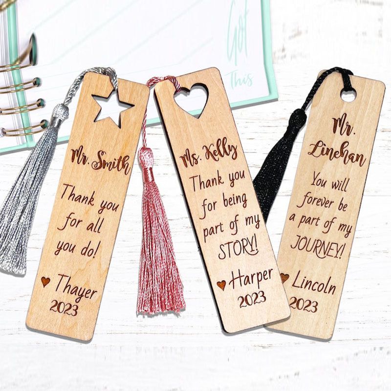 Handmade Personalized Wood Bookmark with Tassel for Teachers