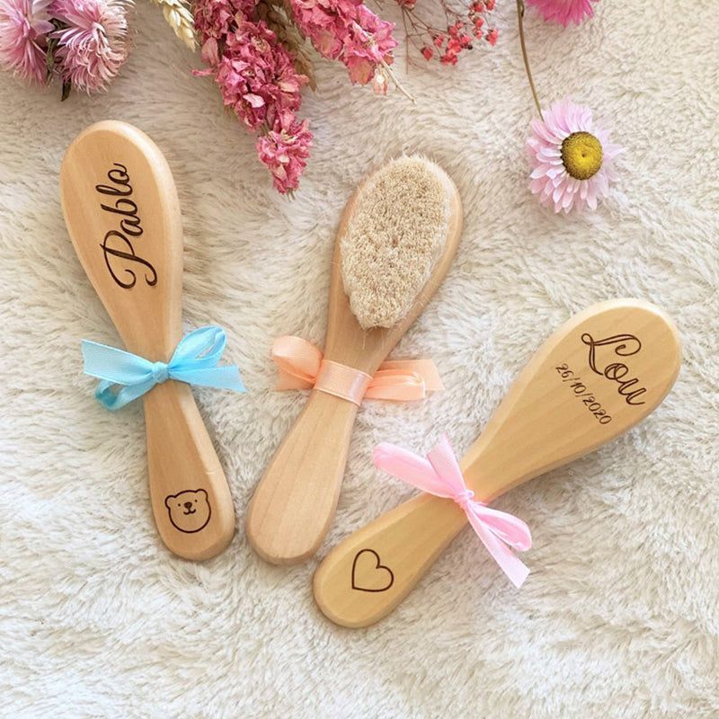 Personalized baby hairbrush / Brush + Pouch / Birth gift