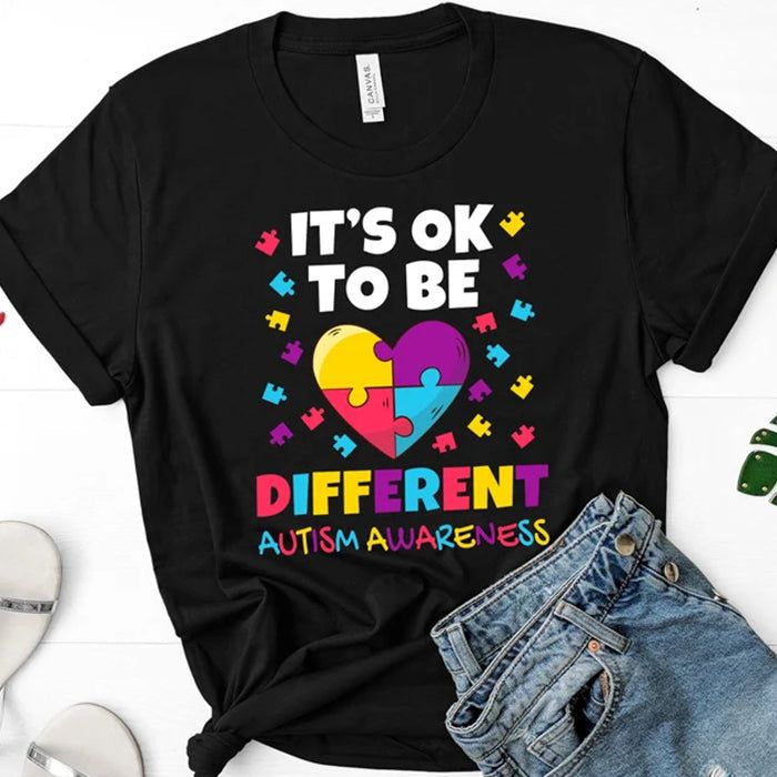 It's Ok To Be Different Autism Awareness T-Shirt Unisex Heavy Cotton Tee