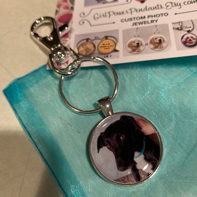 Photo Keychain Custom Children Dog Pet Photo Keyring - Double Sided Photo Keychain Silver or Bronze -gift for Dad grandpa