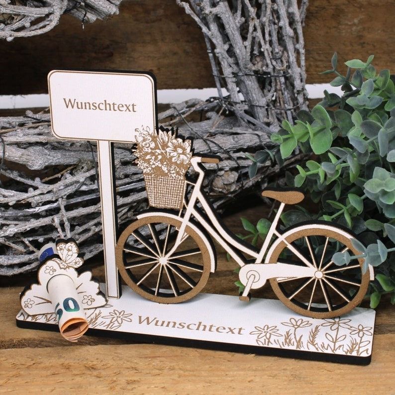 Money gift bicycle women's bike - including desired text / name - sign for money voucher voucher gift