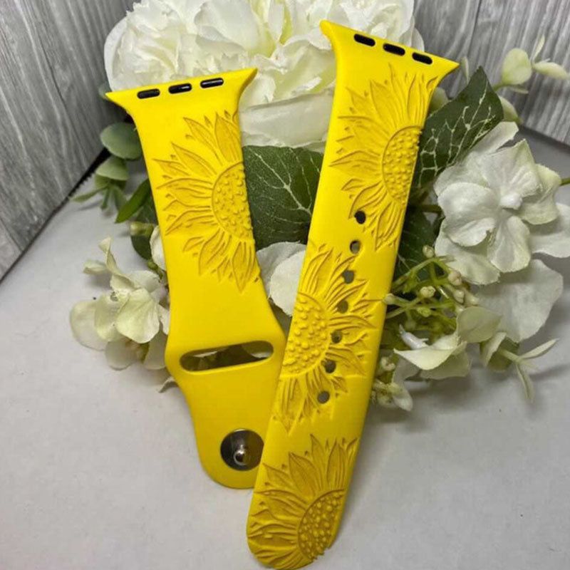 Sunflower Watch Band , Laser Engraved, Engraved Watch Band Silicone
