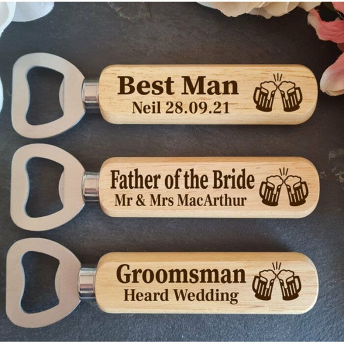 Personalised Wooden Bottle Opener Gift, Engraved Wedding Gift for Best man, Father of the Bride, Usher Groomsman
