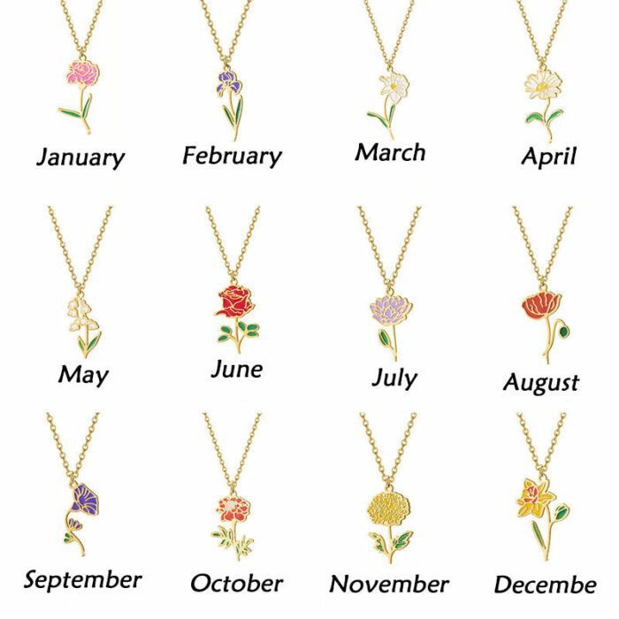 Personalized Birth Flower Necklace Custom Name Necklace Flower Name Necklace Custom Name Jewelry