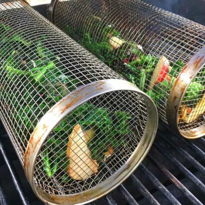 Greatest Grilling Basket Ever Outdoor Barbecue Mesh Tube BBQ Round Barbecue Cage