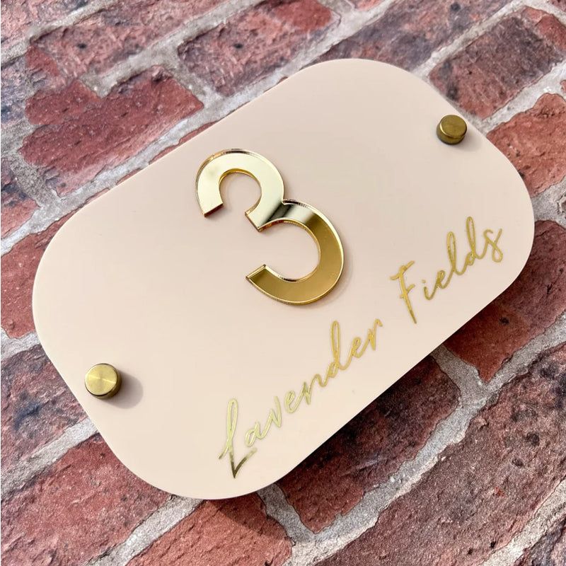 House Number Sign, Round edge personalised standoff plaque, mirror door number